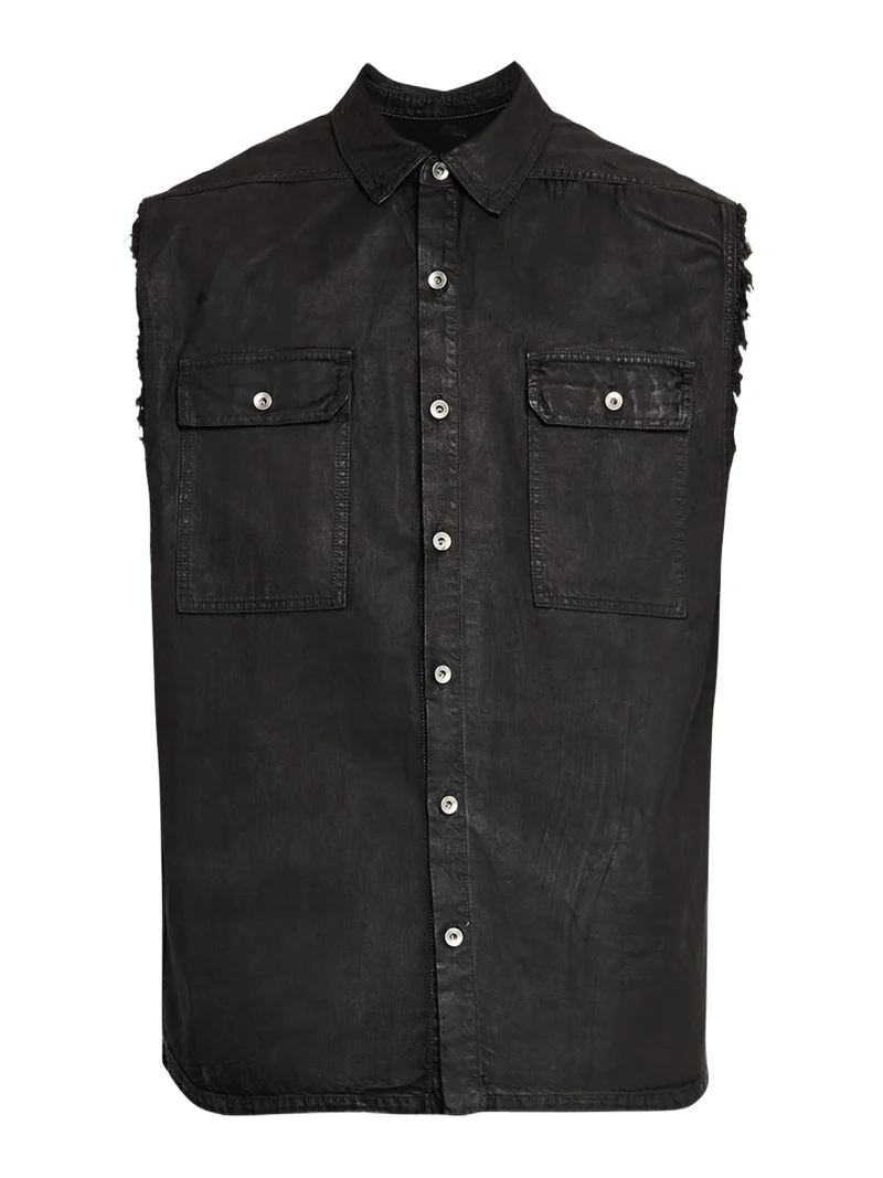 DRKSHDW RICK OWENS Men's Distressed Black Denim Button-Front Vest