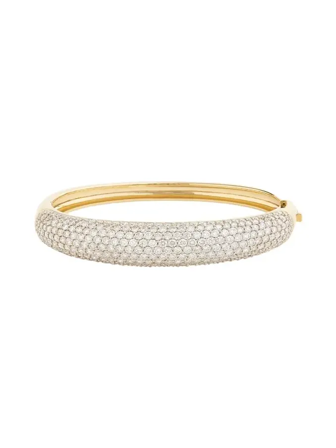 18K Yellow and White Gold Domed Hinge Bangle with Pave Diamonds 18K Yellow and White Gold Domed Hinge Bangle with Pave Diamonds