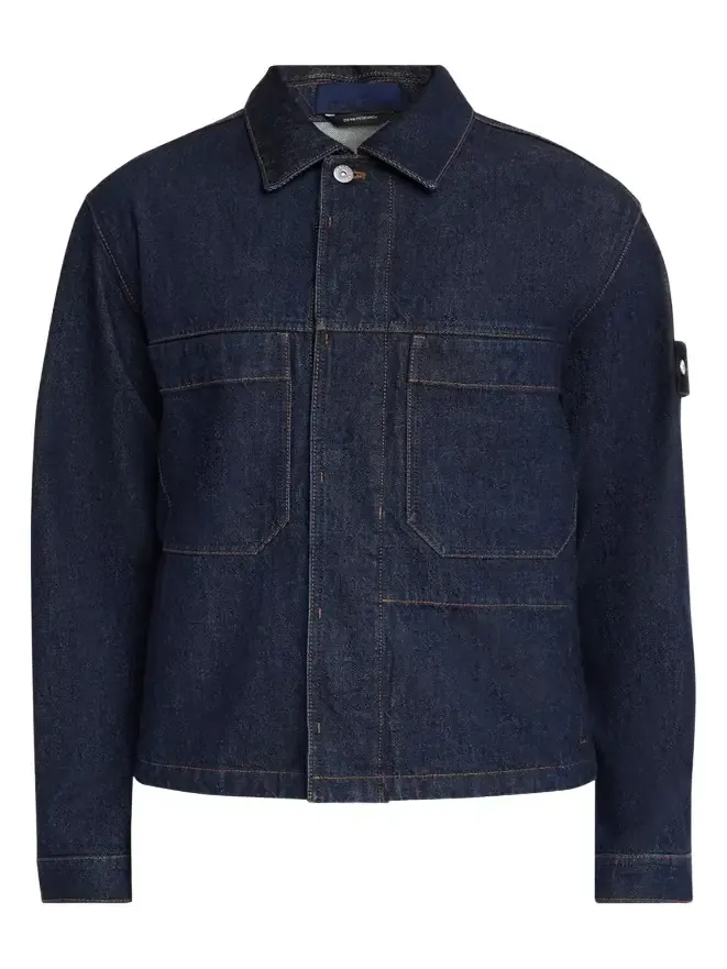 Men's Denim Button-Front Biker Jacket Men's Denim Button-Front Biker Jacket
