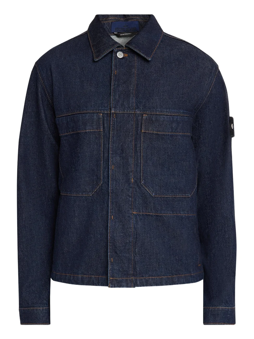 Stone Island Men's Denim Button-Front Biker Jacket