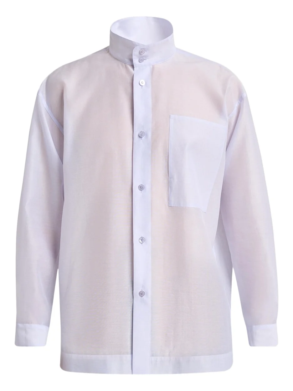 Homme Plissé Issey Miyake Men's Polyester and Wool Mandarin-Collar Sport Shirt