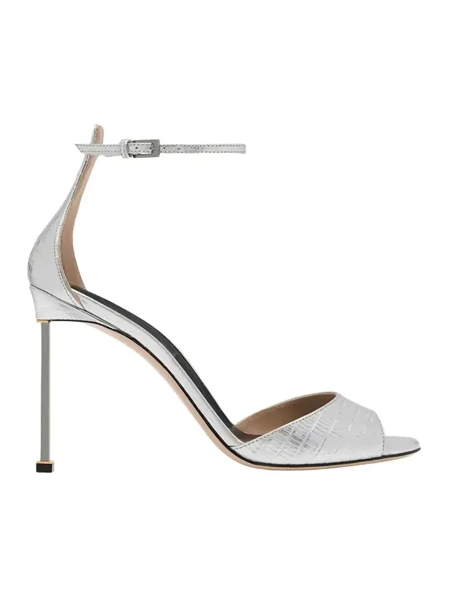 105mm Embossed Metallic Leather Ankle-Strap Sandals 105mm Embossed Metallic Leather Ankle-Strap Sandals