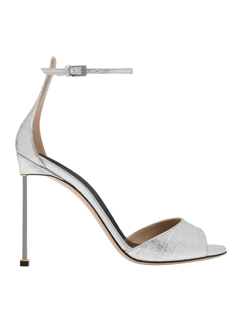 105mm Embossed Metallic Leather Ankle-Strap Sandals 105mm Embossed Metallic Leather Ankle-Strap Sandals
