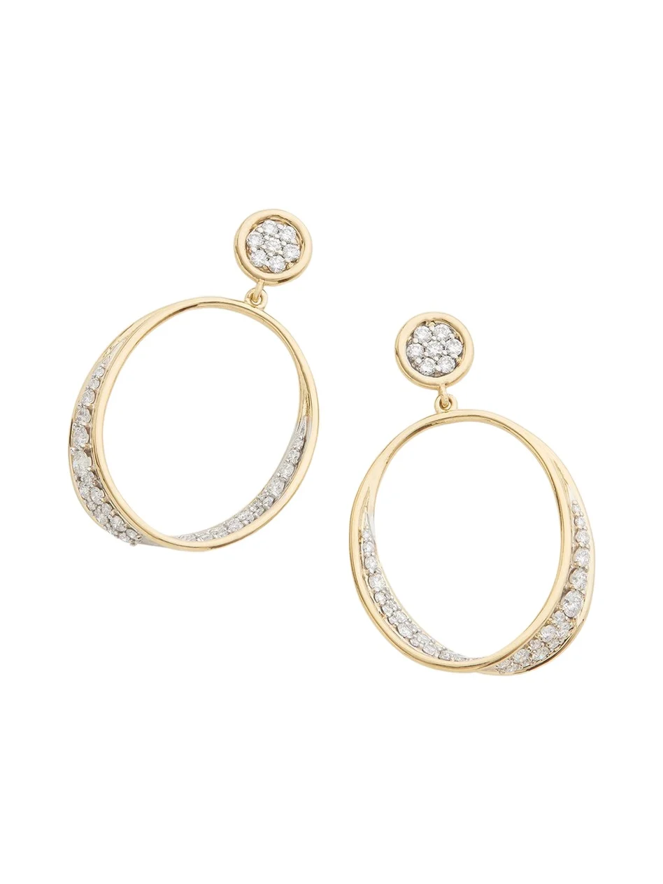 18K Yellow and White Gold Oval Twist Earrings with Diamonds
