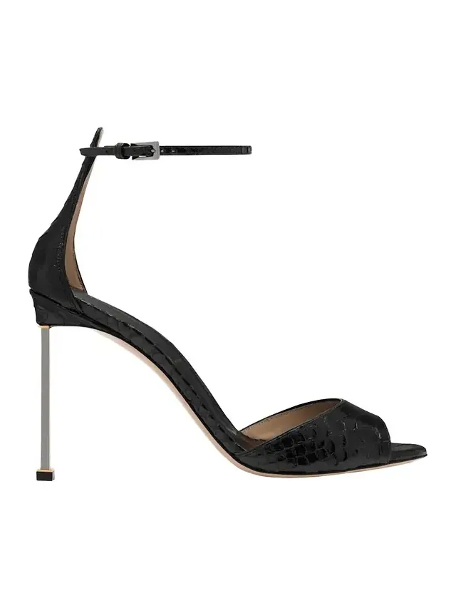 105mm Croc-Embossed Leather Ankle-Strap Sandals 105mm Croc-Embossed Leather Ankle-Strap Sandals