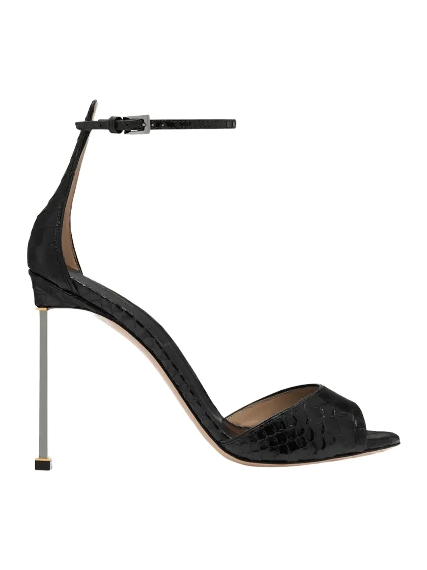 105mm Croc-Embossed Leather Ankle-Strap Sandals 105mm Croc-Embossed Leather Ankle-Strap Sandals