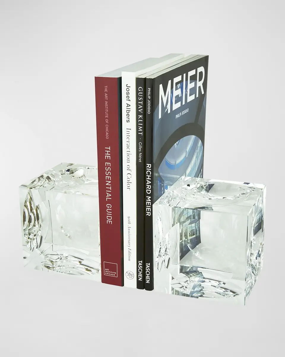 Tizo Clear Crystal Square Cube W/Moon Shaped-Cut Bookend Pair | Thumbnail 2 Tizo Clear Crystal Square Cube W/Moon Shaped-Cut Bookend Pair | Thumbnail 2