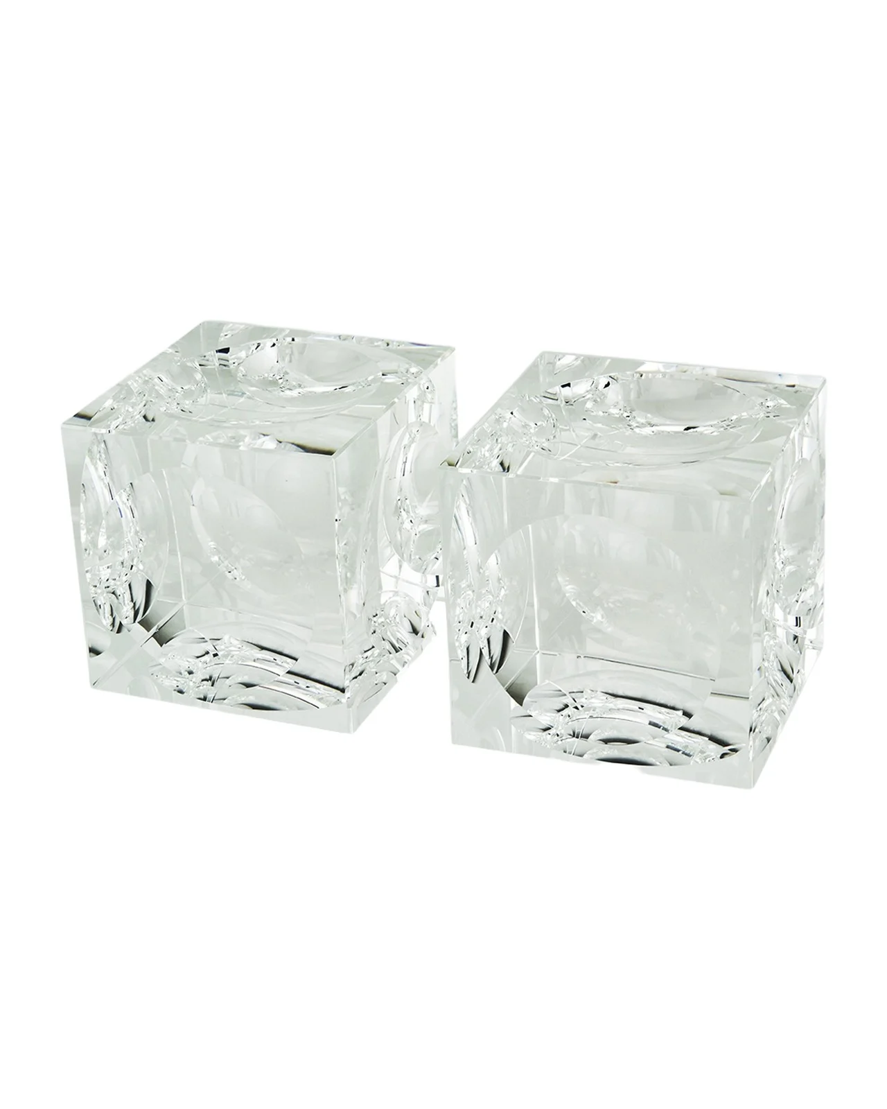 Tizo Clear Crystal Square Cube W/Moon Shaped-Cut Bookend Pair