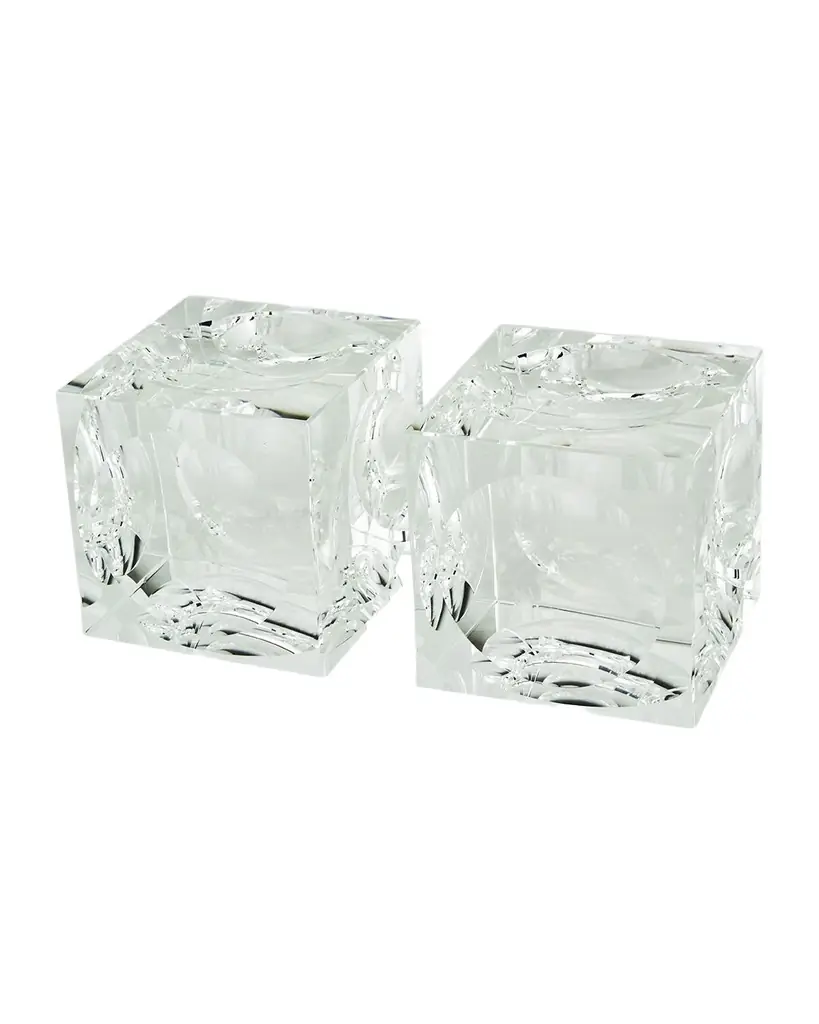 Tizo Clear Crystal Square Cube W/Moon Shaped-Cut Bookend Pair
