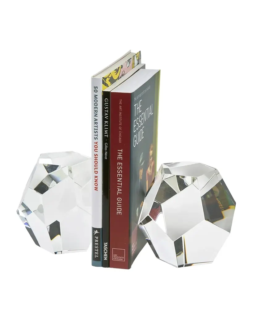 Tizo Clear Crystal Faceted Diamond Bookend Pair