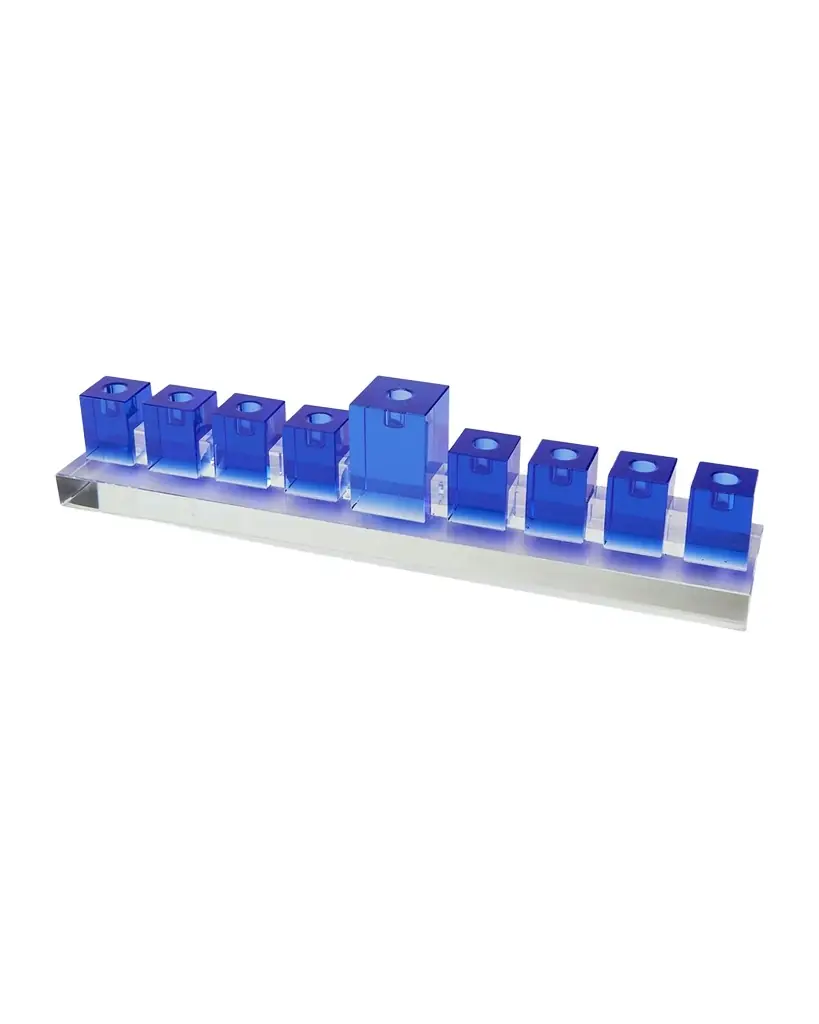 Tizo Crystal Menorah - Clear W/Blue