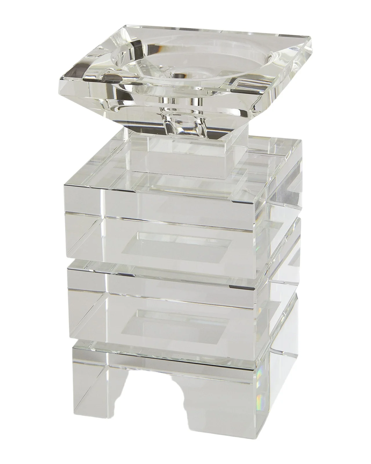 Tizo Clear Cut Crystal "Illusion" Candleholder - Holds Pillar Or Tapered Candles - Small