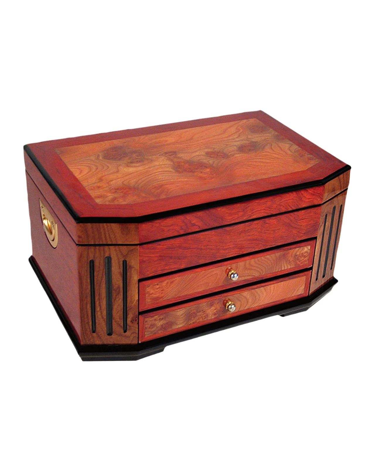 Polished Two-Tone Wood Jewelry Box with Handles