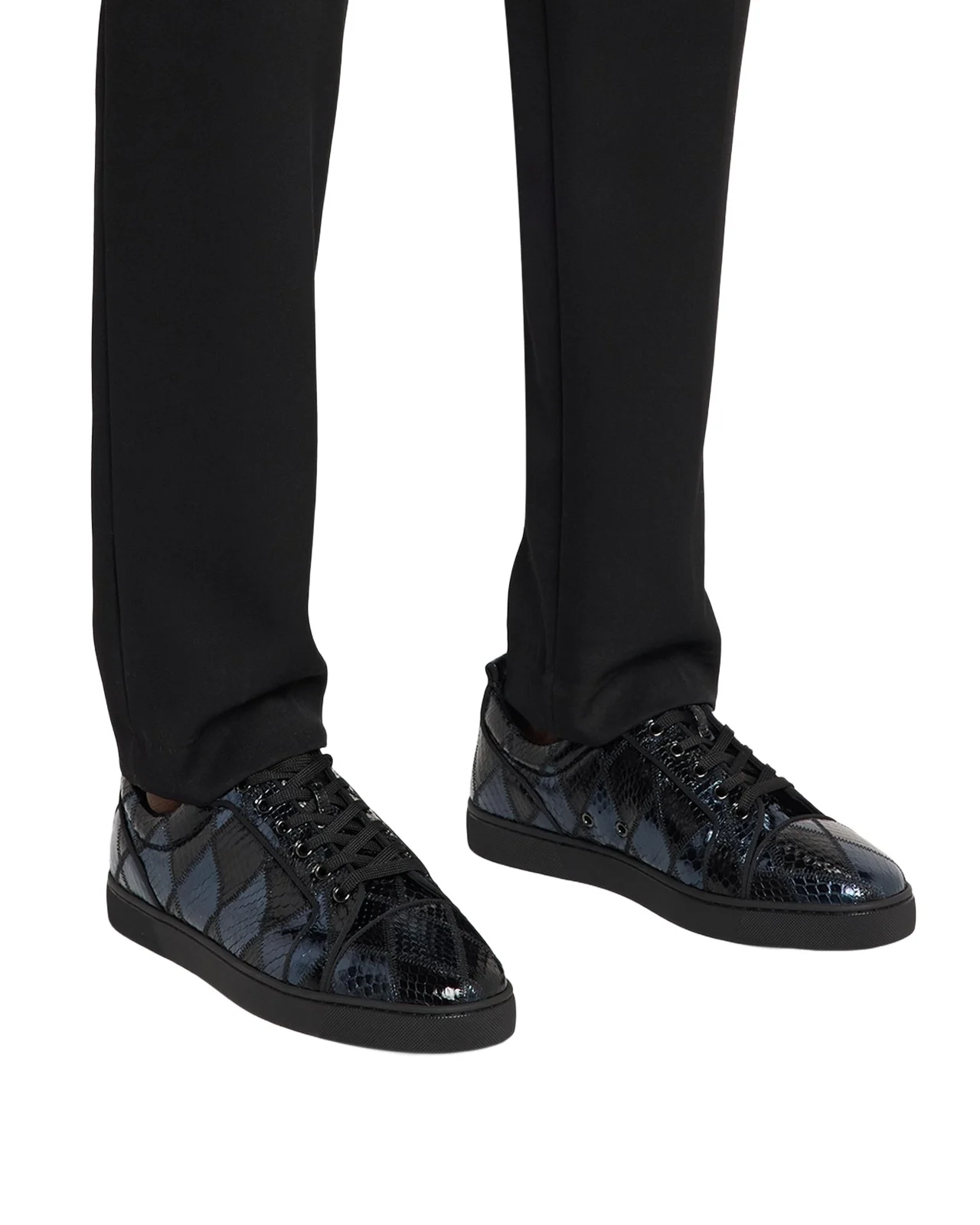 Christian Louboutin Men's Louis Junior Watersnake Leather Patchwork Sneakers