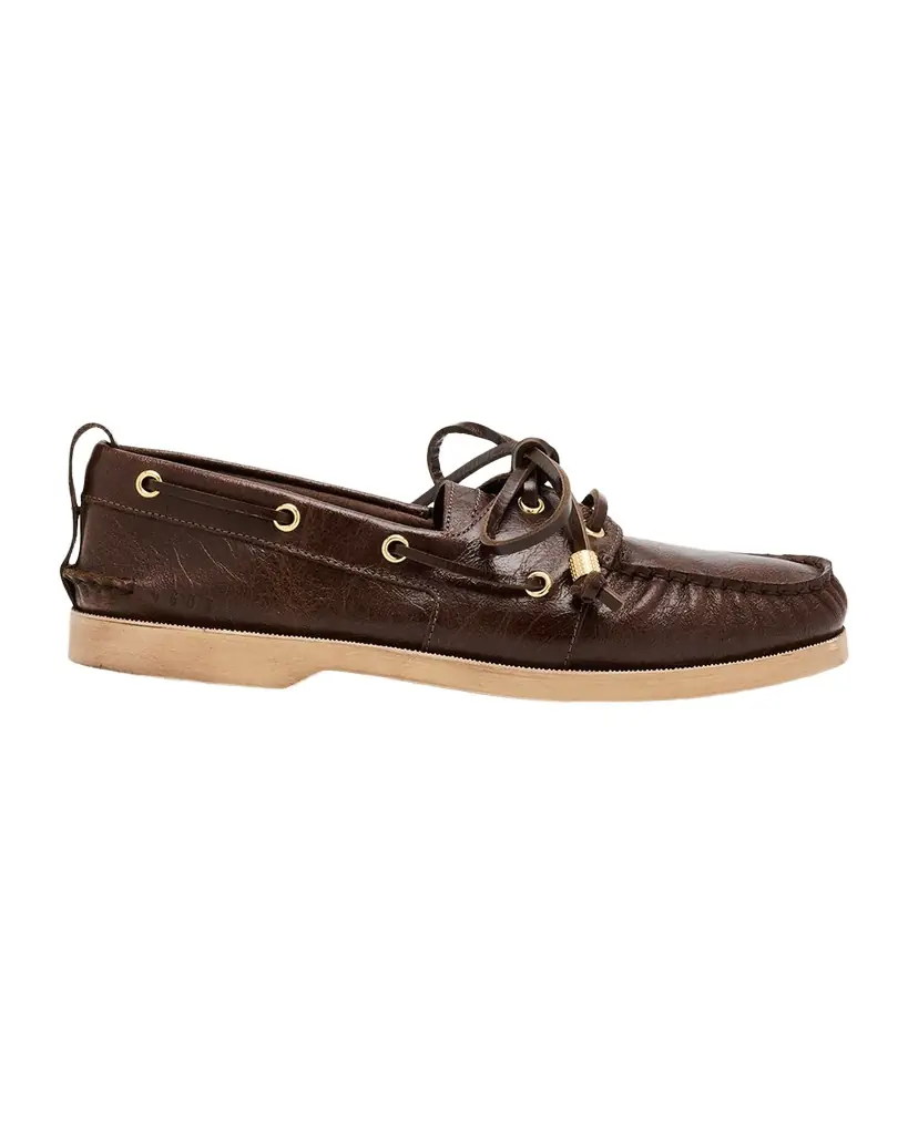 Golden Goose Men's Leather Moc-Toe Boat Shoes | Image 1 Golden Goose Men's Leather Moc-Toe Boat Shoes | Image 1