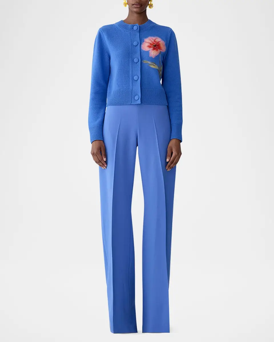 Carolina Herrera Flower Wool Crewneck Cardigan | Thumbnail 2 Carolina Herrera Flower Wool Crewneck Cardigan | Thumbnail 2