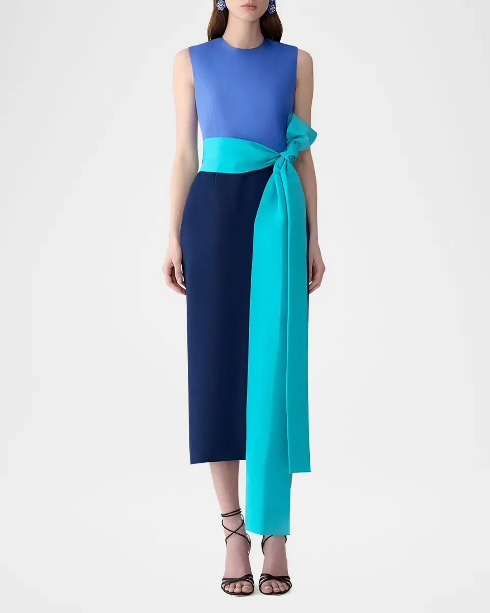 Carolina Herrera Colorblock Waist-Bow Sleeveless Midi Dress | Thumbnail 2 Carolina Herrera Colorblock Waist-Bow Sleeveless Midi Dress | Thumbnail 2