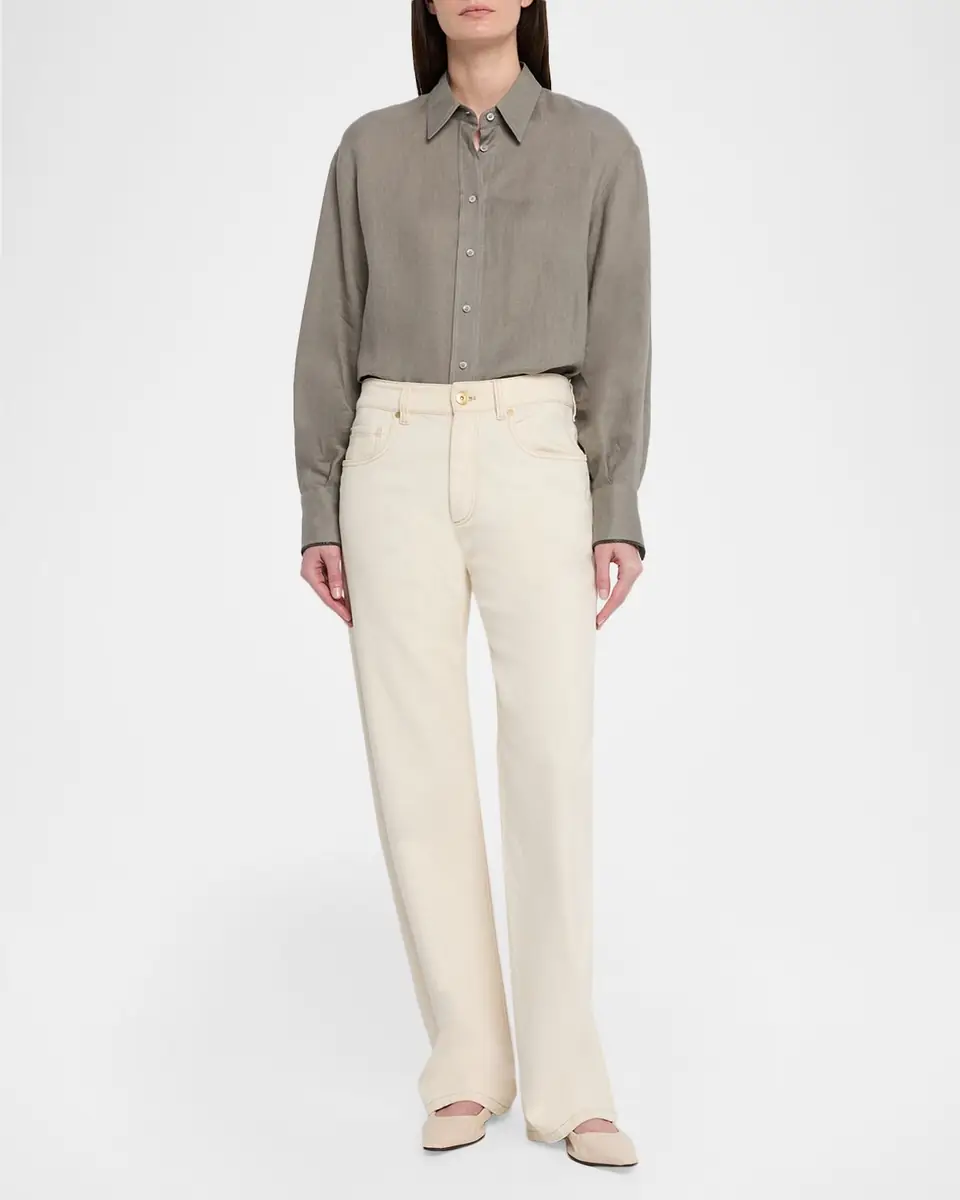 Brunello Cucinelli Linen Long-Sleeve Button-Down Shirt | Thumbnail 2 Brunello Cucinelli Linen Long-Sleeve Button-Down Shirt | Thumbnail 2