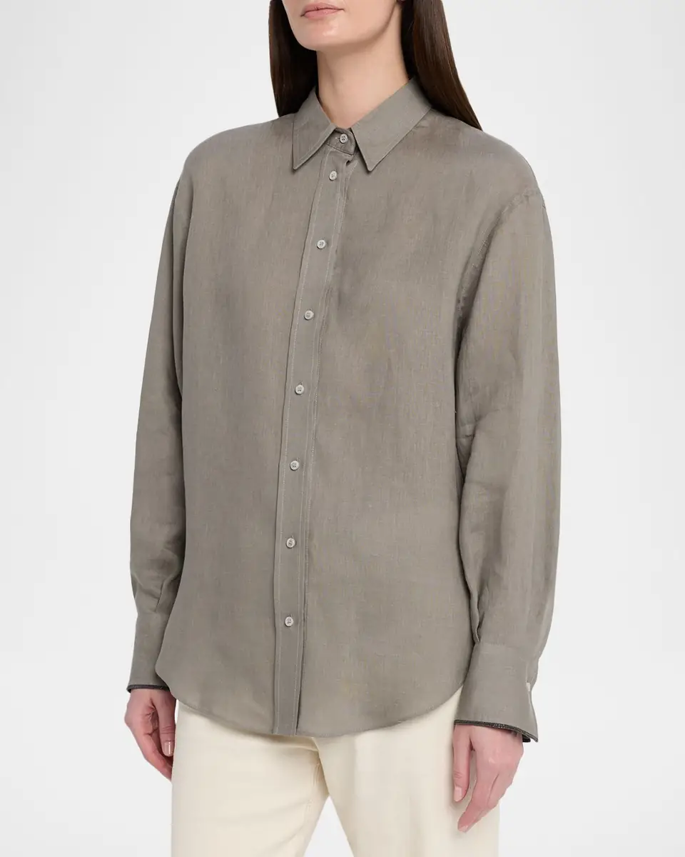 Brunello Cucinelli Linen Long-Sleeve Button-Down Shirt | Thumbnail 4 Brunello Cucinelli Linen Long-Sleeve Button-Down Shirt | Thumbnail 4