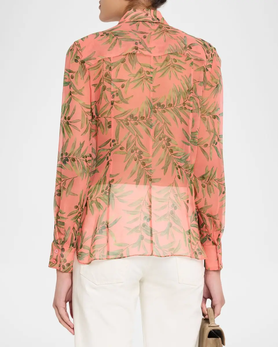 Carolina Herrera Olive Branch Silk Chiffon Button-Down Shirt | Thumbnail 2