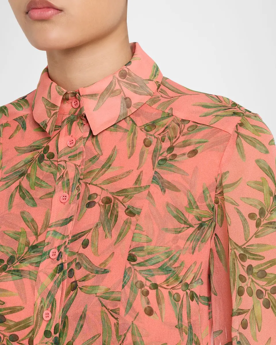 Carolina Herrera Olive Branch Silk Chiffon Button-Down Shirt | Thumbnail 4