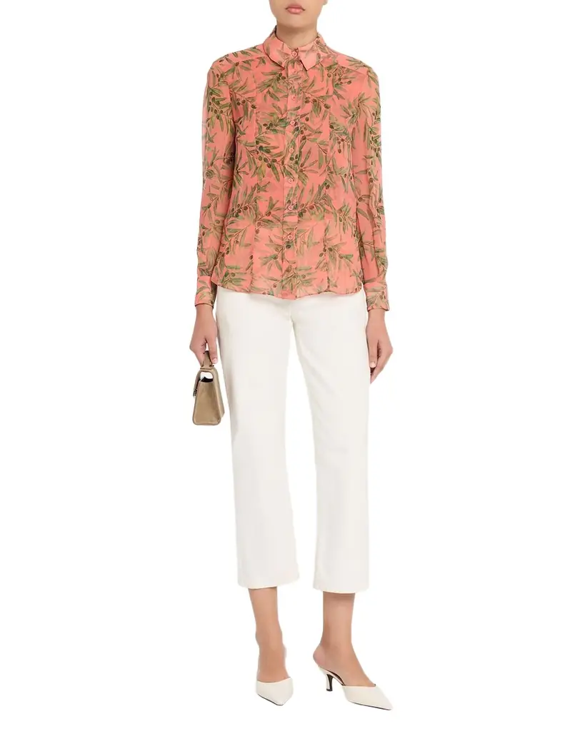 Carolina Herrera Olive Branch Silk Chiffon Button-Down Shirt | Image 1 Carolina Herrera Olive Branch Silk Chiffon Button-Down Shirt | Image 1