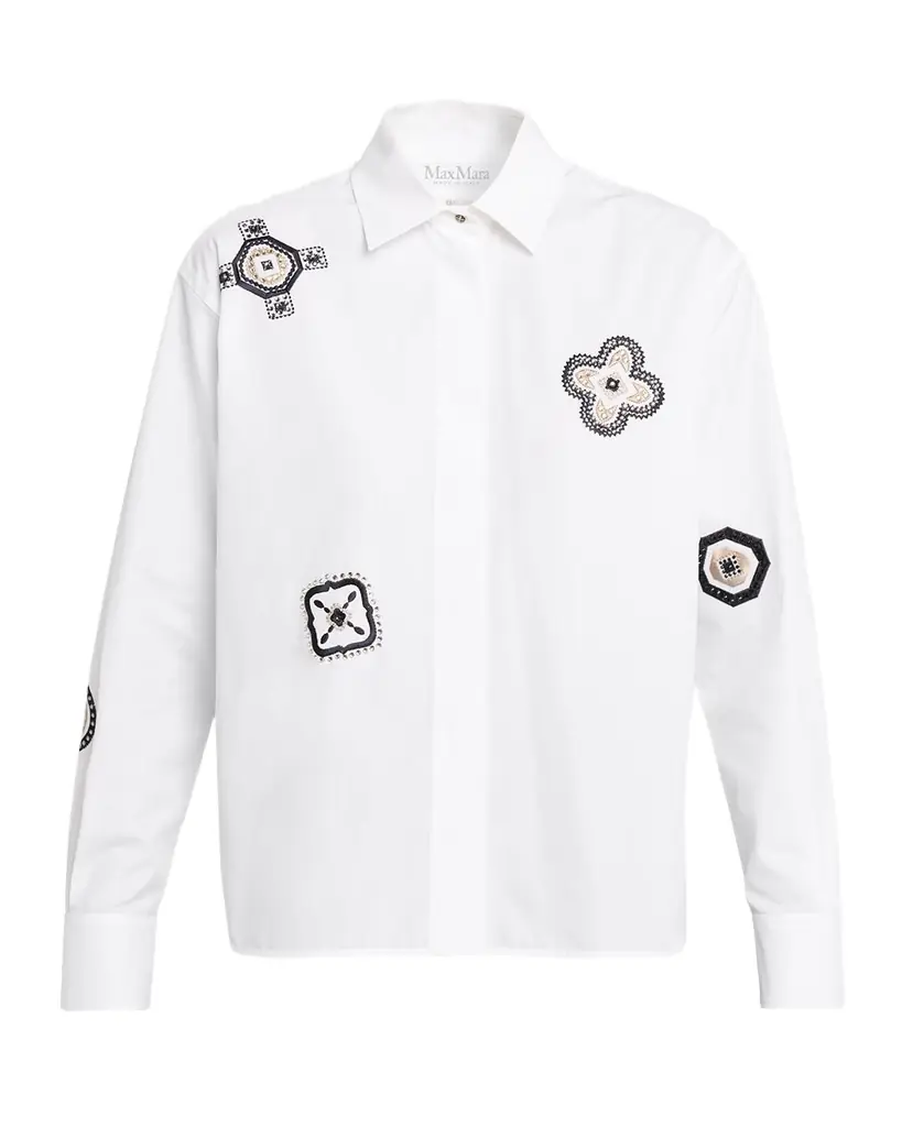 Max Mara Shock Embroidered Cotton Poplin Shirt