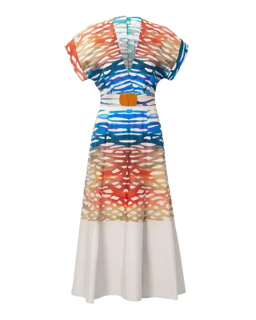 Silvia Tcherassi Sakura Coral Symphony Belted Midi Dress | Image 1 Silvia Tcherassi Sakura Coral Symphony Belted Midi Dress | Image 1