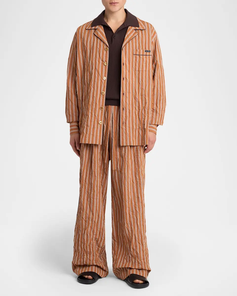 Dolce & Gabbana Men's Multi-Stripe Button-Down Shirt with Piping | Thumbnail 2
