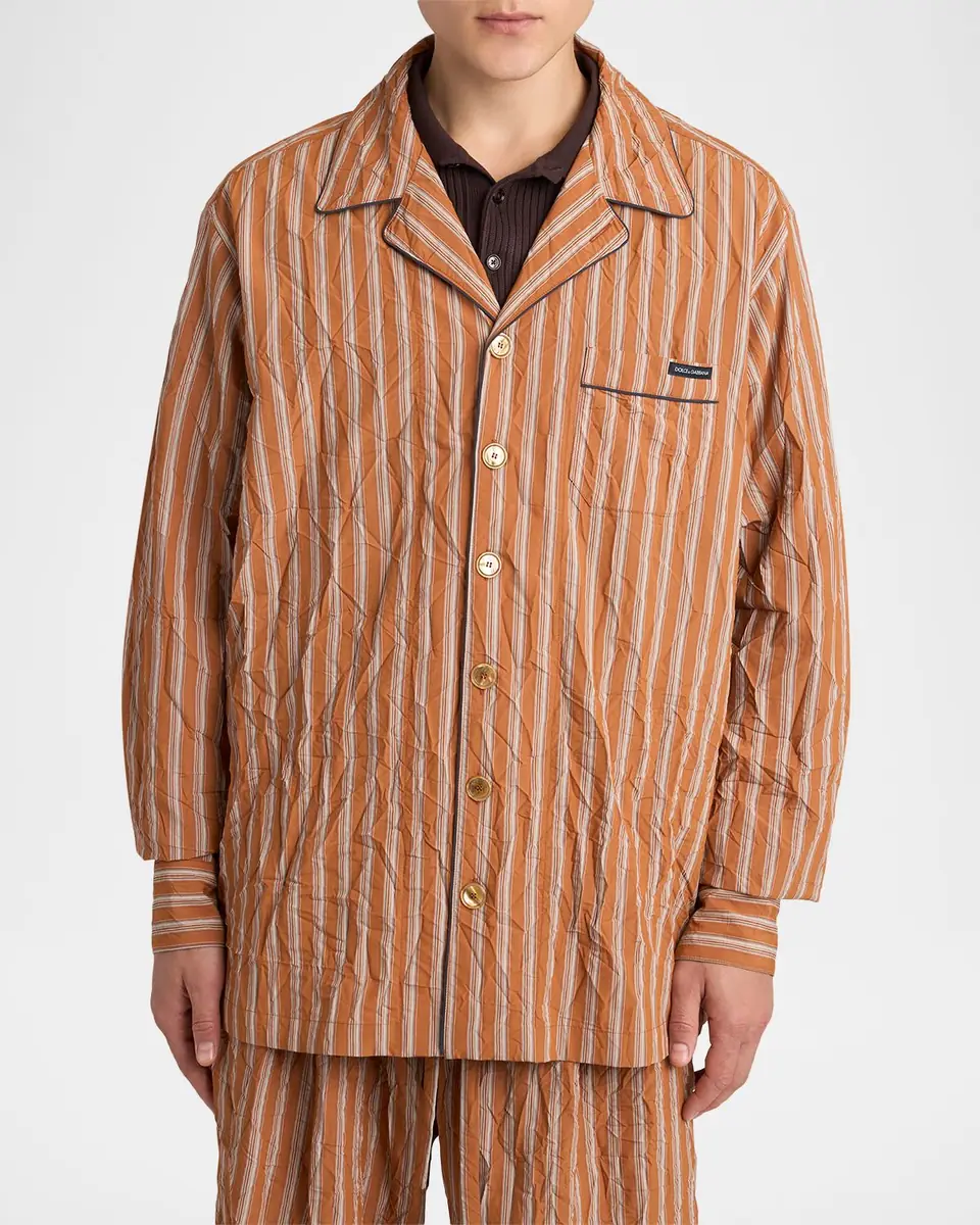Dolce & Gabbana Men's Multi-Stripe Button-Down Shirt with Piping | Thumbnail 4