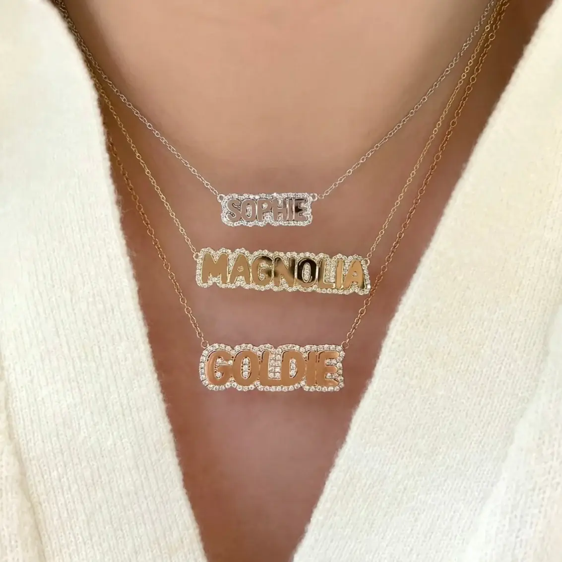 Stephanie Gottlieb Small Bubble with Pave Outline Necklace | Thumbnail 4 Stephanie Gottlieb Small Bubble with Pave Outline Necklace | Thumbnail 4