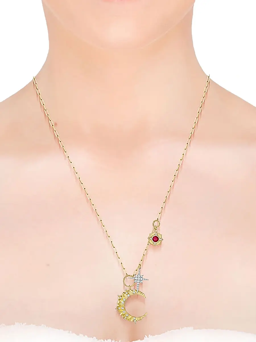 Hueb Women's Penka Two-Tone 18K Gold, Ruby & 0.72 TCW Diamond Celestical Charm Necklace | Thumbnail 2 Hueb Women's Penka Two-Tone 18K Gold, Ruby & 0.72 TCW Diamond Celestical Charm Necklace | Thumbnail 2