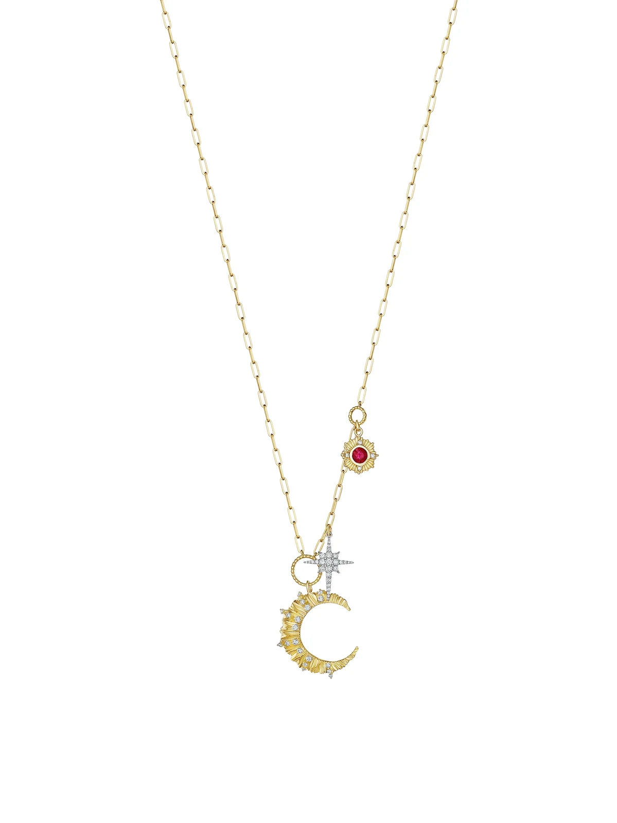 Women's Penka Two-Tone 18K Gold, Ruby & 0.72 TCW Diamond Celestical Charm Necklace Women's Penka Two-Tone 18K Gold, Ruby & 0.72 TCW Diamond Celestical Charm Necklace