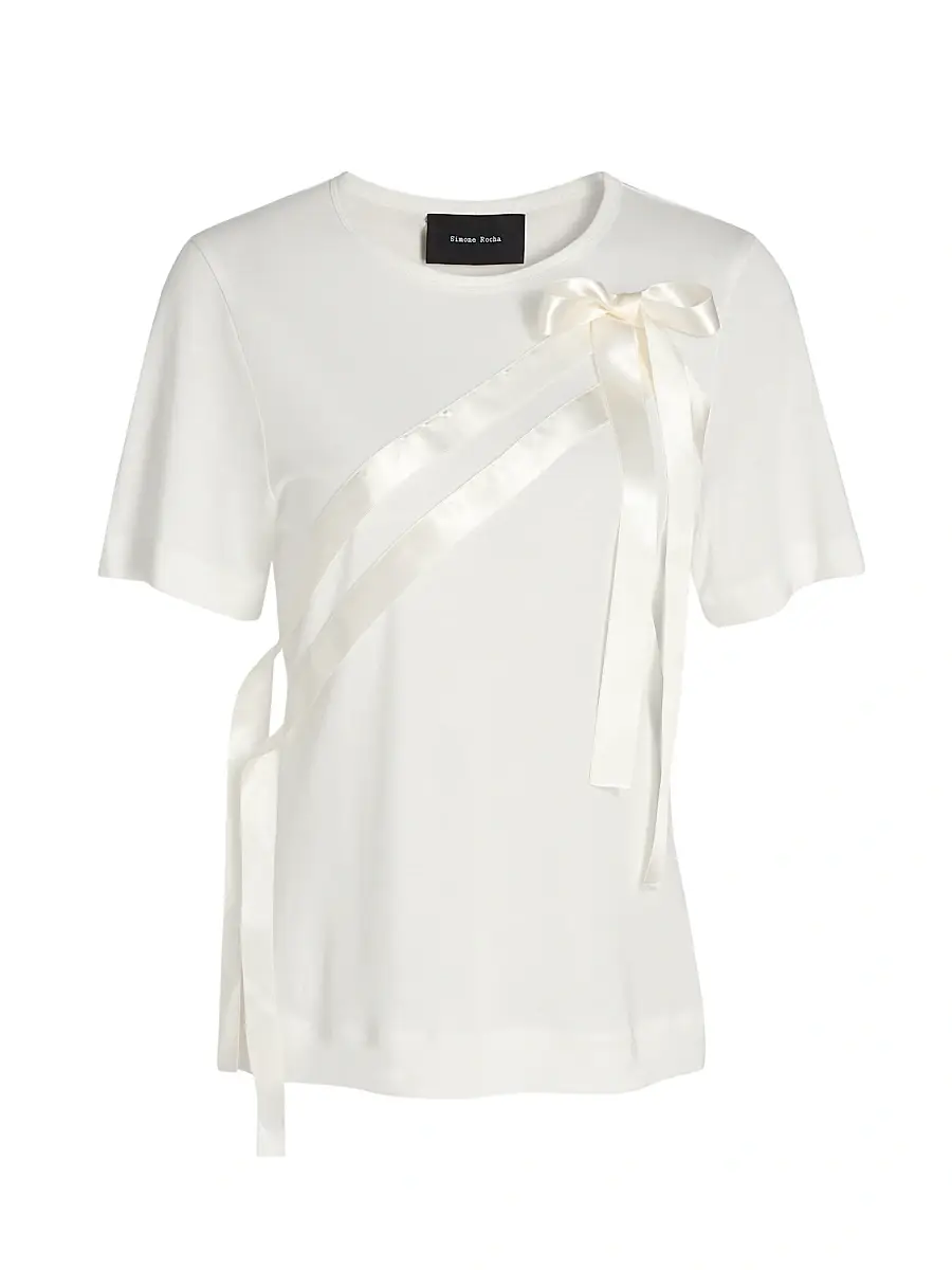 Simone Rocha Women's Satin Bow Sash Jersey T-Shirt - | Image 1 Simone Rocha Women's Satin Bow Sash Jersey T-Shirt - | Image 1