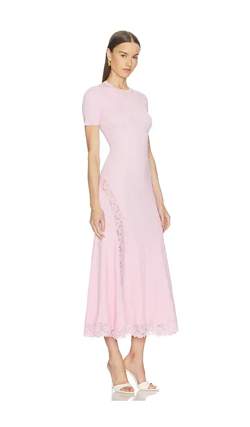 Self-Portrait Pink Knit Lace Insert Midi Dress | Thumbnail 2