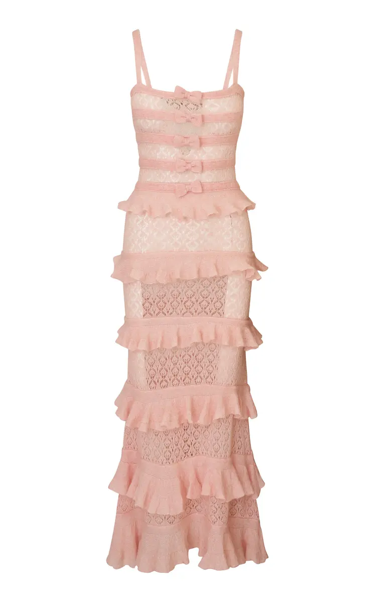 LoveShackFancy Hannelore Ruffle Wool-Blend Knit Maxi Dress