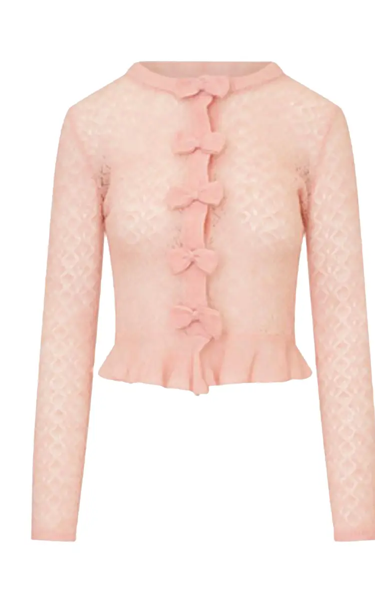 LoveShackFancy Galle Bow-Embellished Wool-Blend Cardigan