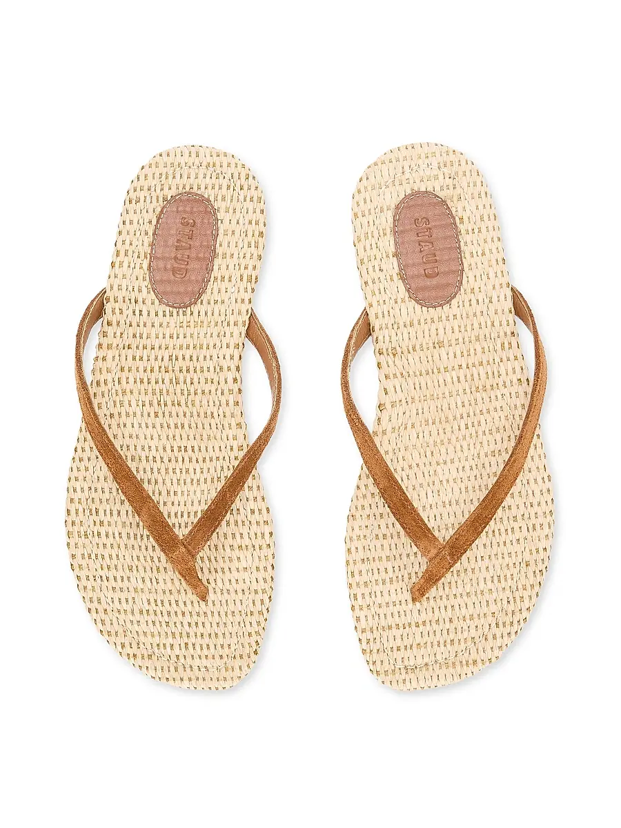 Staud Women's Freja Suede-Raffia Flat Sandals | Thumbnail 3