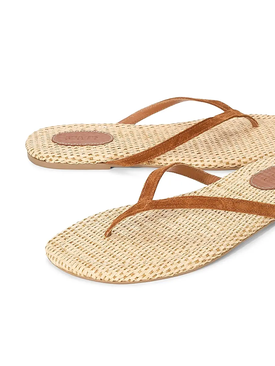 Staud Women's Freja Suede-Raffia Flat Sandals | Thumbnail 4