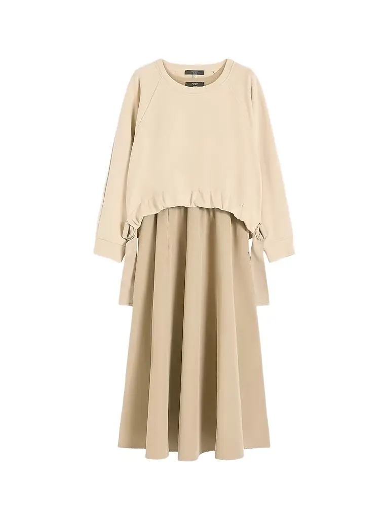 Women's Technical Fabric and Cotton Dress - Hazelnut Brown