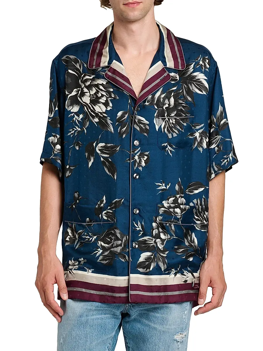 Dolce & Gabbana Men's Floral Silk Camp Shirt | Thumbnail 3 Dolce & Gabbana Men's Floral Silk Camp Shirt | Thumbnail 3