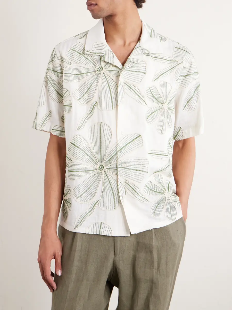 Corridor Camp-Collar Floral-Appliquéd Poplin Shirt - Men | Thumbnail 3