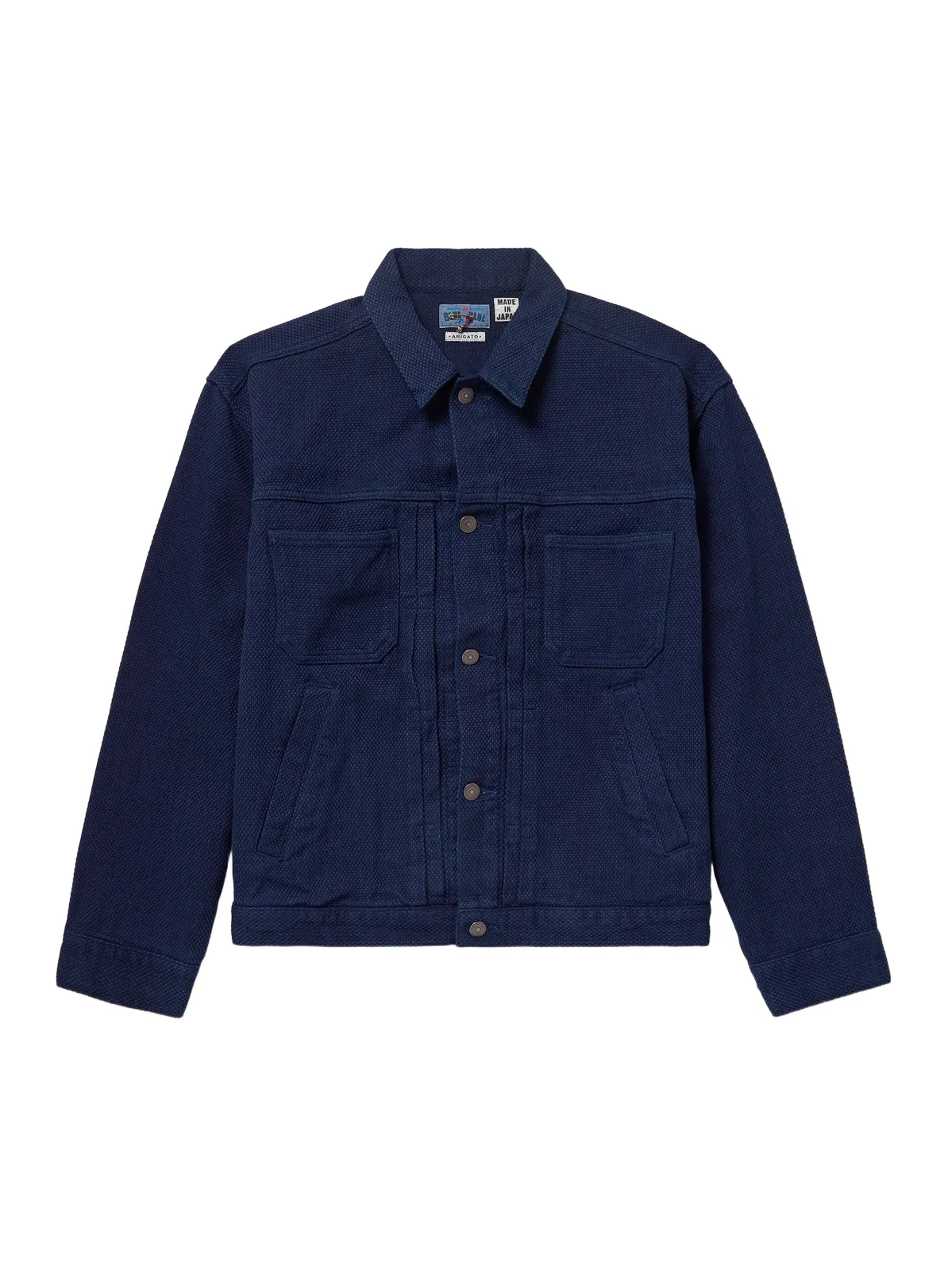 Indigo-Dyed Sashiko Cotton Trucker Jacket - Men Indigo-Dyed Sashiko Cotton Trucker Jacket - Men