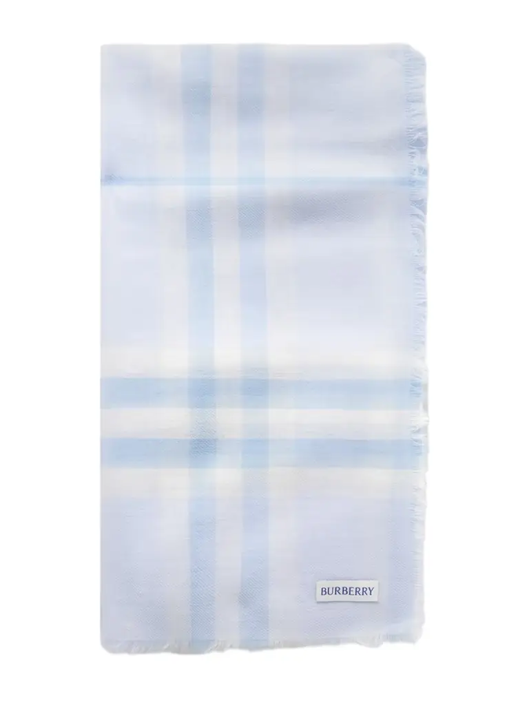 Burberry Frayed Checked Wool Scarf | Image 1 Burberry Frayed Checked Wool Scarf | Image 1