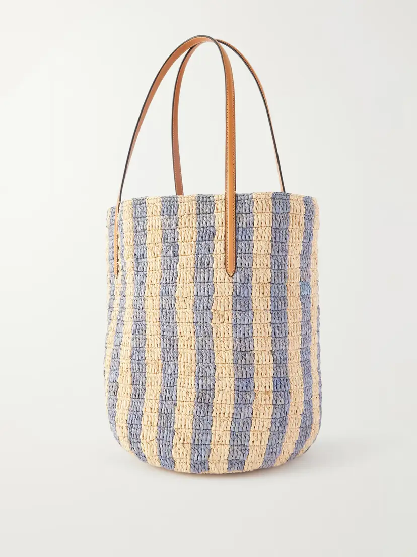 Valentino Garavani Vlogo Signature Small Embellished Leather-trimmed Striped Raffia Bucket Bag | Thumbnail 4 Valentino Garavani Vlogo Signature Small Embellished Leather-trimmed Striped Raffia Bucket Bag | Thumbnail 4
