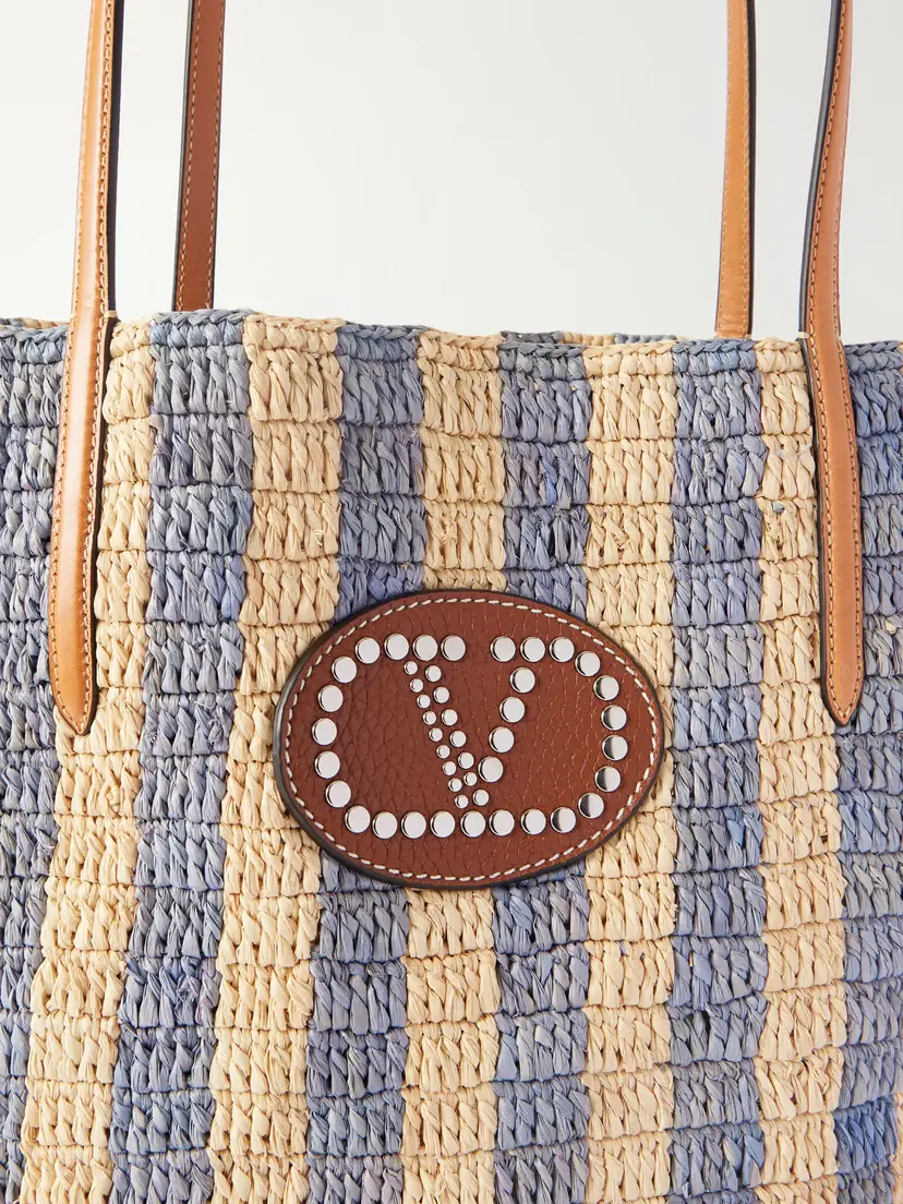 Valentino Garavani Vlogo Signature Small Embellished Leather-trimmed Striped Raffia Bucket Bag | Thumbnail 5 Valentino Garavani Vlogo Signature Small Embellished Leather-trimmed Striped Raffia Bucket Bag | Thumbnail 5