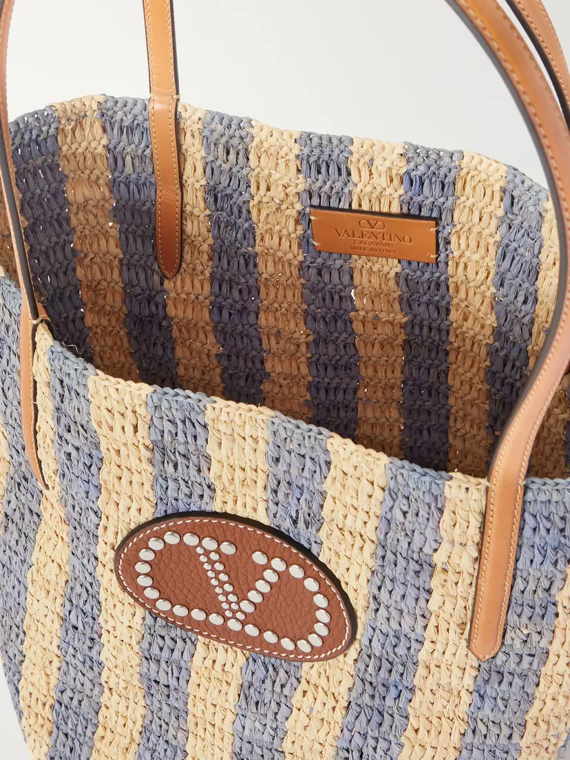 Valentino Garavani Vlogo Signature Small Embellished Leather-trimmed Striped Raffia Bucket Bag | Thumbnail 6 Valentino Garavani Vlogo Signature Small Embellished Leather-trimmed Striped Raffia Bucket Bag | Thumbnail 6