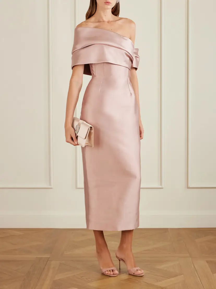 Solace London Mirla Off-the-shoulder Faille Midi Dress | Thumbnail 2