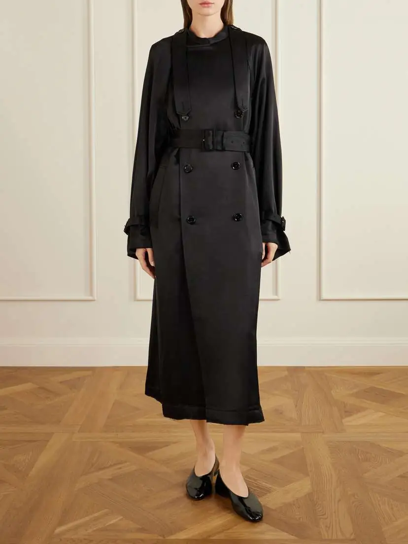 TOTEME Double-breasted Draped Satin Trench Coat | Thumbnail 3 TOTEME Double-breasted Draped Satin Trench Coat | Thumbnail 3