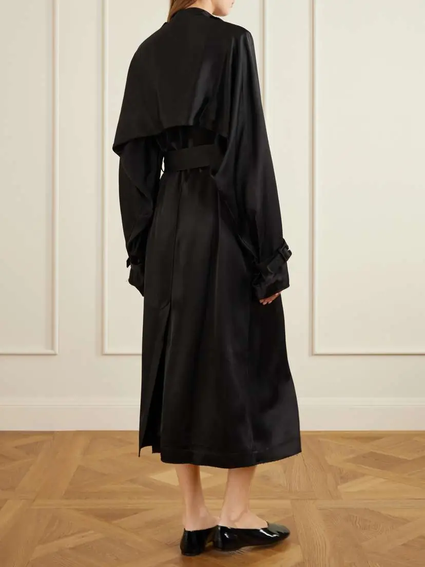 TOTEME Double-breasted Draped Satin Trench Coat | Thumbnail 4 TOTEME Double-breasted Draped Satin Trench Coat | Thumbnail 4